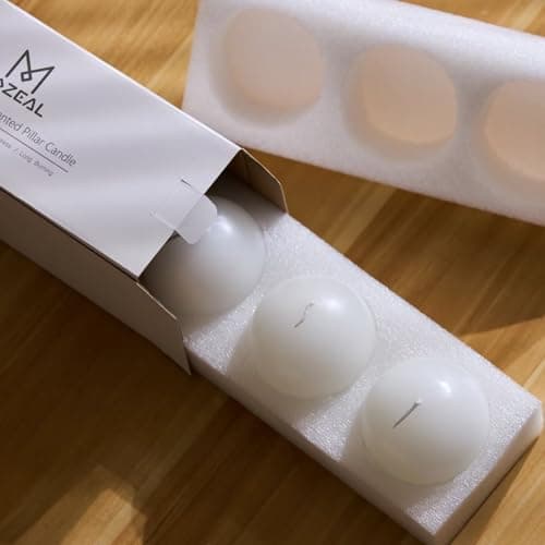 MOZEAL 3 Inch White Round Pillar Candles Set of 3 - Elegant, Dripless, Unscented, Smokeless