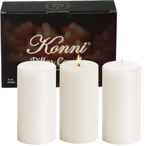 KONNI Ivory Pillar Candles Set of 3, 30-Hour Long-Burning Smokeless&Dripless