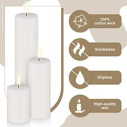 Amyhill Set of 30 White Unscented Pillar Candles for Home and Decor