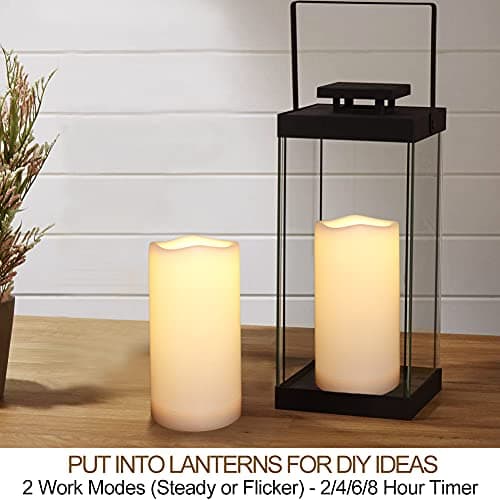 2-Pack White 3x6 LED Pillar Candles - Outdoor IP65 Waterproof Timer & Remote Operated