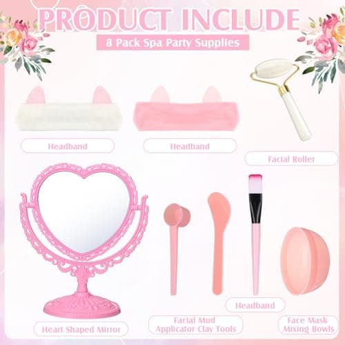 8 Set Spa Party Supplies: Mirrors, Roller, Mask Bowl, Headbandfavor