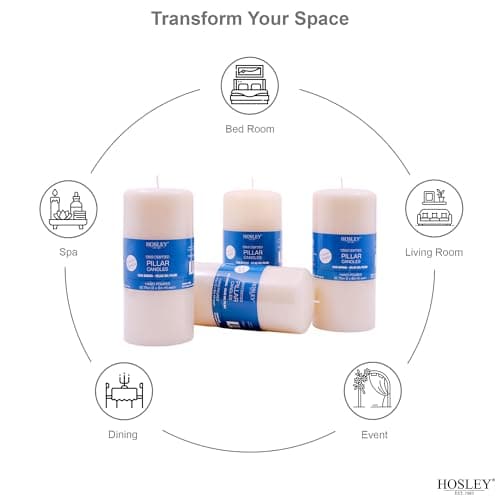 Hosley Ivory Unscented 6" Pillar Candle Set of 4, Long-Burning Hand-Poured
