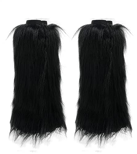 Dionysia Fuzzy Faux Fur Leg Warmers, Long Boots Cuff Cover, Elastic, 18"
