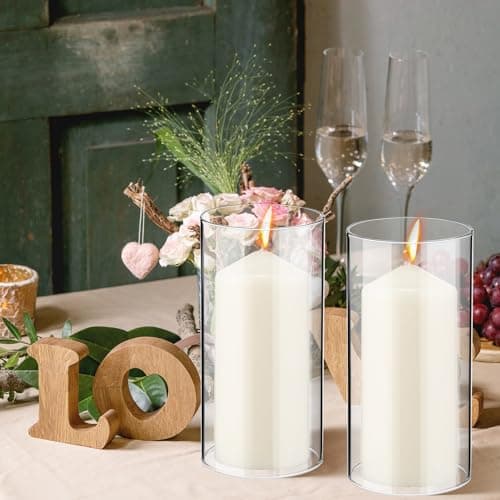 6-Piece White Pillar Candles with Hurricane Glass Cylinder Vases