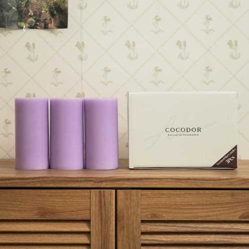 COCODOR White Jasmine Scented Pillar Candles, Set of 3, 85 Hours Burn Time