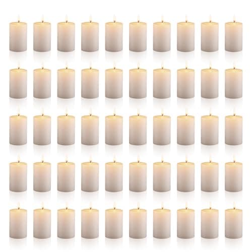 Housecret 50 Pack 2 x 3 White Pillar Candles - Hand Poured Gifts for Weddings, Birthdays, and Holidays