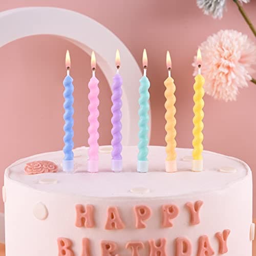 Rainbow Spiral Birthday Candles with Holders