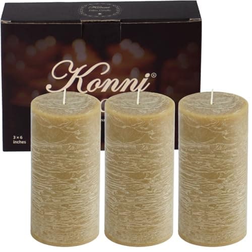 KONNI Ivory Pillar Candles Set of 3, 30-Hour Long-Burning Smokeless&Dripless