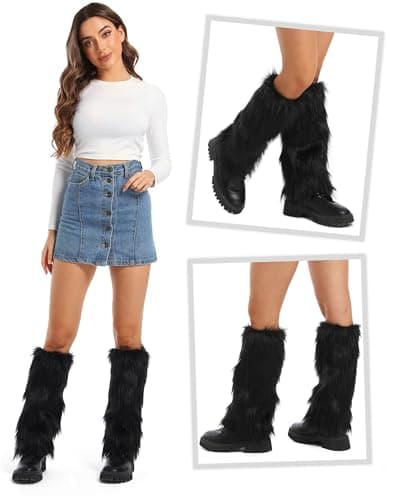Aiphamy Women's Fluffy Faux Fur Leg Warmers for Winter