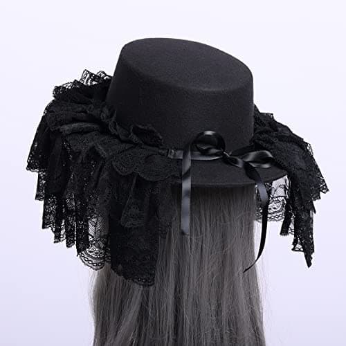 COSDREAMER Gothic Victorian Hat in White & Black Lace