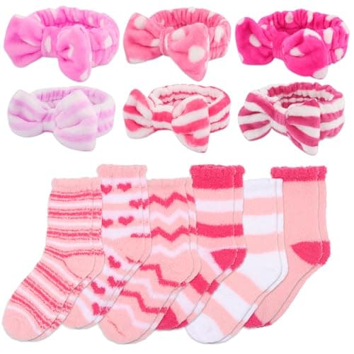 ANBALA Spa Sleepover Party Supplies: 6 Pink Headbands, 6 Fuzzy Socks