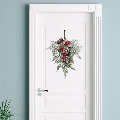 2 Pack Teardrop Christmas Swags with Red Berries for Home Decor