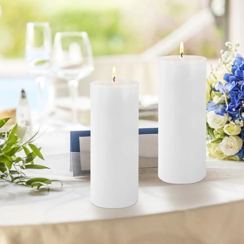 2 Pack 3x8 Soy Pillar Candles, Unscented & Smokeless