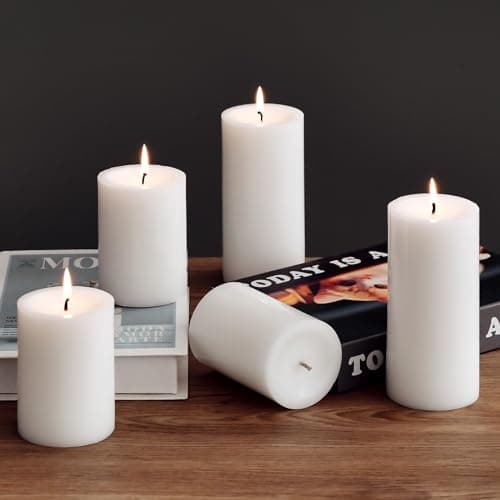 Unscented White Pillar Candles Set of 3, Long-Lasting for Wedding, Spa, Dinner Parties, Home Decor