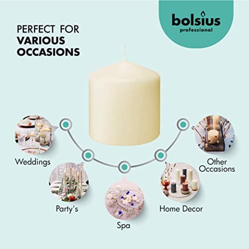 BOLSIUS 6 Ivory Pillar Candles - 3x3 Inches, 25+ HoursBurn Time - No Palm Oil, Premium Quality