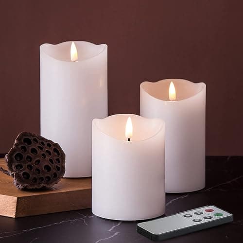 Realistic Battery-Powered White Flameless Candles with Remote, Φ 3" H 4" 5" 6"