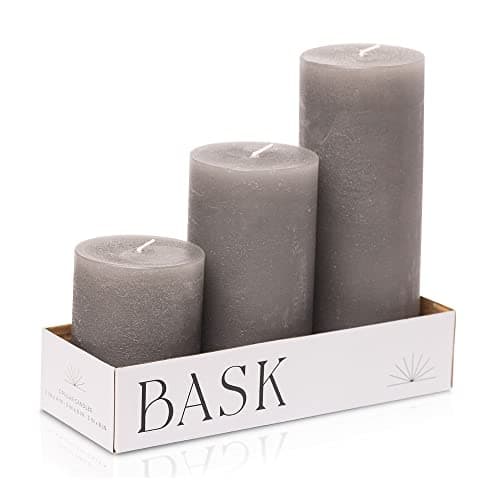 Unscented White Pillar Candles Set of 3 - Dripless, Smokeless by Bask