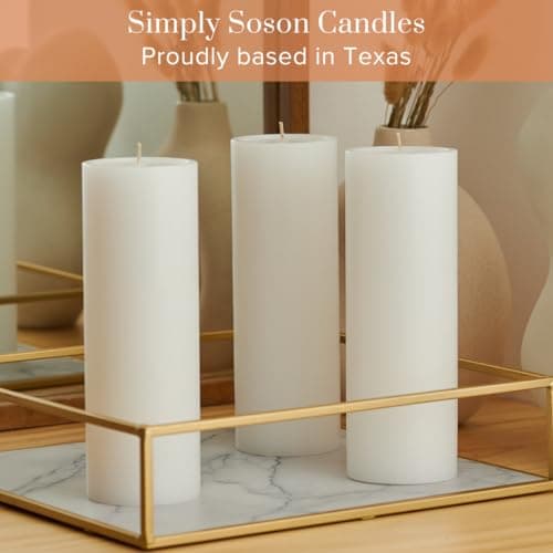 Soson Set of 3 White Pillar Candles - Unscented Large Candles - Home Wedding Decor