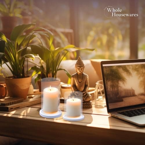 Tall Glass Hurricane Candles Holders with Wood Base - Wedding Centrepieces - Set of 2 (White)