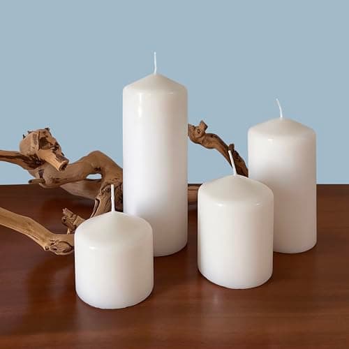 3-Pack Tall White Wax Pillar Candles for 35 Hours - 3 x 4 Inch