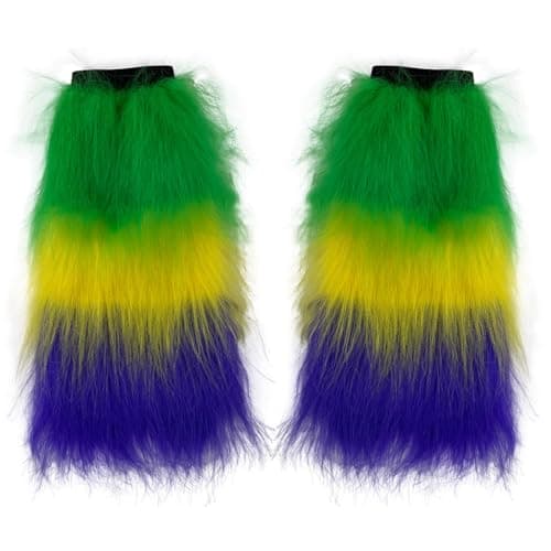 Dionysia Fuzzy Faux Fur Leg Warmers, Long Boots Cuff Cover, Elastic, 18"
