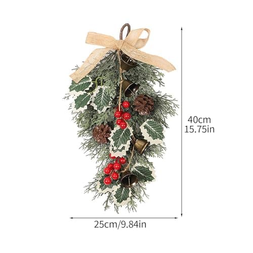 MOTUZP Christmas Teardrop Swags Artificial Pine Garland with Red Berries