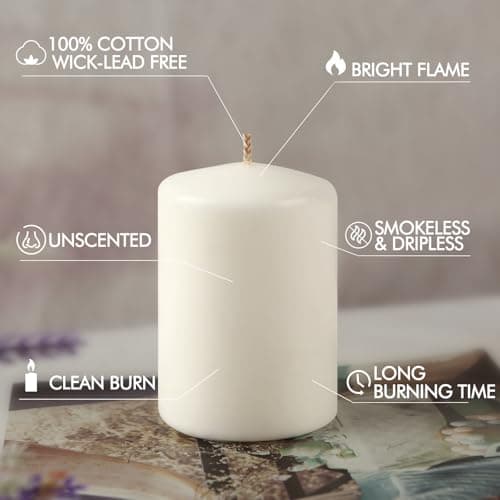 Pillar Candles Bulk - 6 Pack Unscented Pillar Candles for Emergency, Wedding, and Home Decor