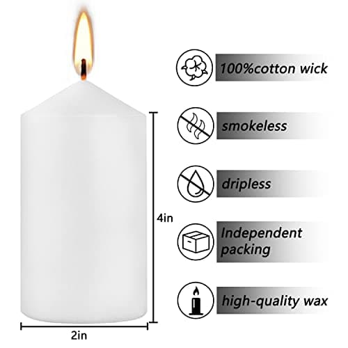 20-Pack High White 2x4 Unscented Pillar Candles Ideal for Weddings & Emergencies
