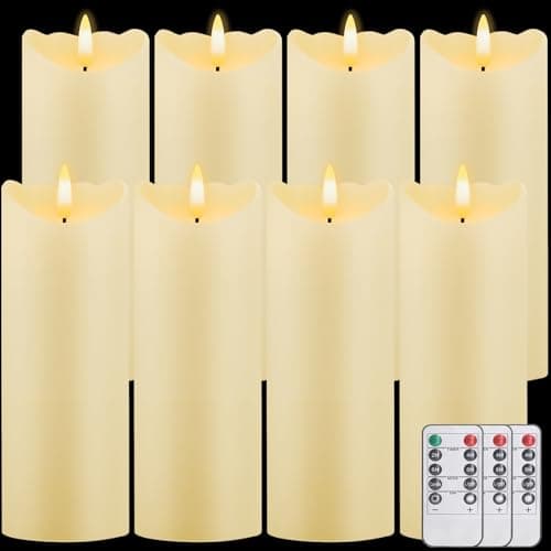 12-Pack Realistic Battery-operated Flickering White Pillar Candles with Timers
