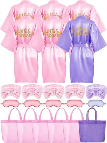Sintuff 24 Pcs Kids Spa Party Supplies: 6 Robes, 6 Tote Bags, 6 Headbands, 6 Masks for Girls