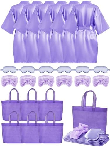 24 Pcs Sleepover Party Supplies for Girls: Spa Party Robes, Tote Bags, Headbands, and Masks