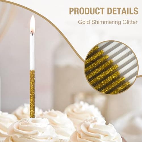 Gold Sparkle 24-Pack 5.5" Long Thin Glitter Birthday Candles