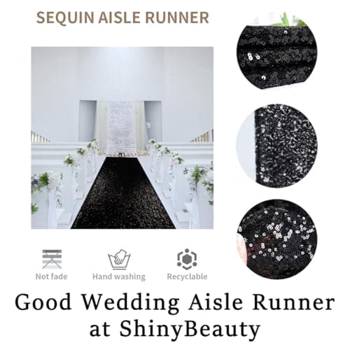Black Glitter Aisle Runner for Wedding Ceremony - 2FTx15FT