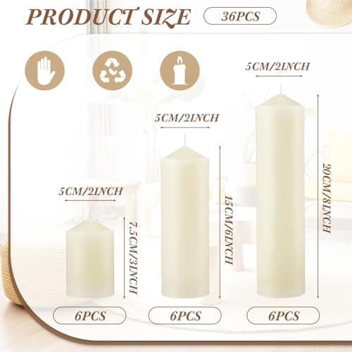 18-Piece Set of Ivory Pillar Candles for Weddings and Events