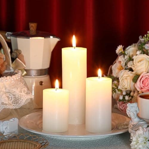 MTLEE 36 Pcs Unscented Pillar Candle Set - 38 Hour Burn Time, Dripless and Clean Burning for Weddings, Spas, and Emergencies (White, 3 Sizes)