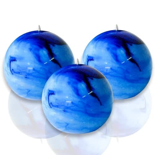 Turquoise Rustic Ball Pillar Candles for Weddings and Home Decor - Set of 3