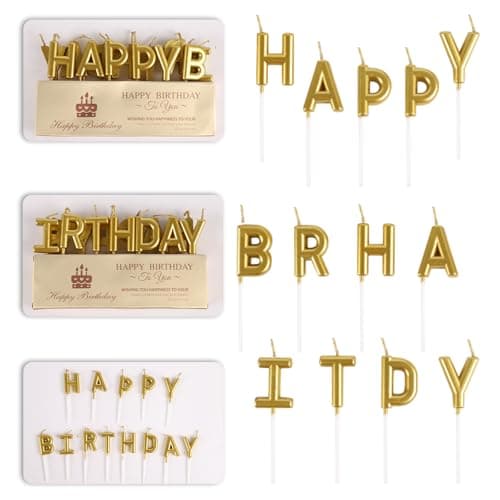 Happy Birthday Cake Candles & Party Decorations, Gold Wedding Anniversary Topper