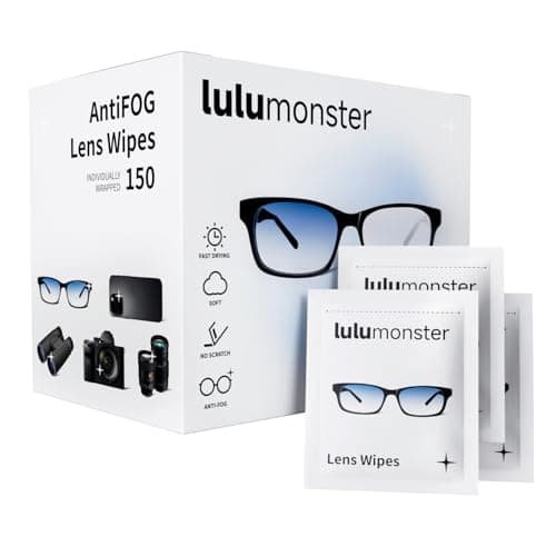 Lulumonster Anti-Fog Lens Wipes [150 Non-Scratching, Pre-Moistened Wipes]
