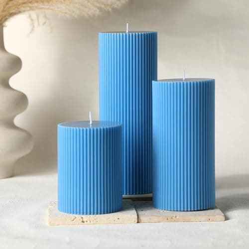 3-Pack Aesthetic Ribbed Soy Wax Candles, White, 3" to 8" High for Home Decor