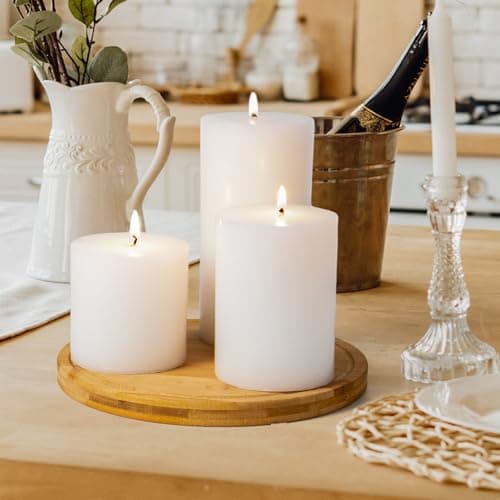 KONNI White Pillar Candles Set of 6, 3"x3" Long BurningBulk