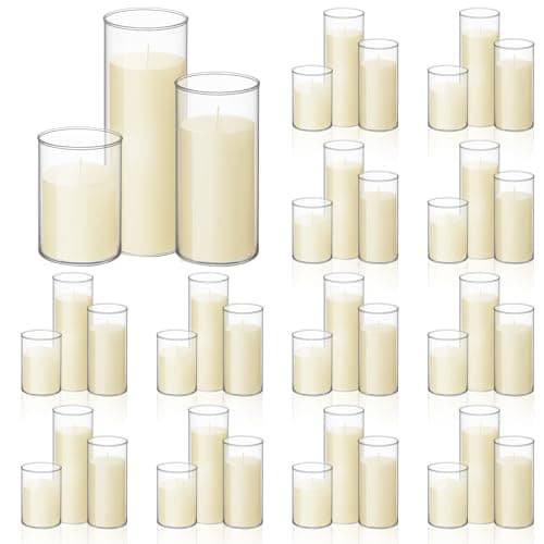 36 Pillar Candles and Glass Cylinder Vases Set for Wedding Centerpieces