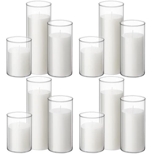 Shihanee Set of 12 Pillar Candles and Glass Cylinder Vases for Wedding Centerpieces