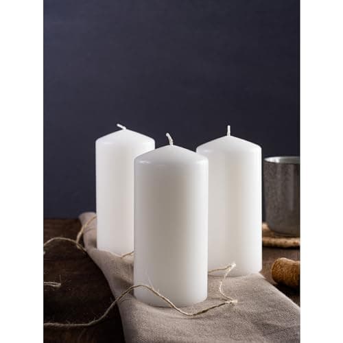 CANDWAX 3-Pack 6" White Pillar Candles - Long Burning Unscented