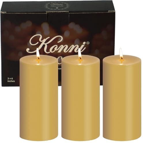 KONNI Ivory Pillar Candles Set of 3, 30-Hour Long-Burning Smokeless&Dripless