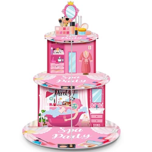 Censen 3-Tier Spa Cupcake Stand Pink Decor for Princess Parties