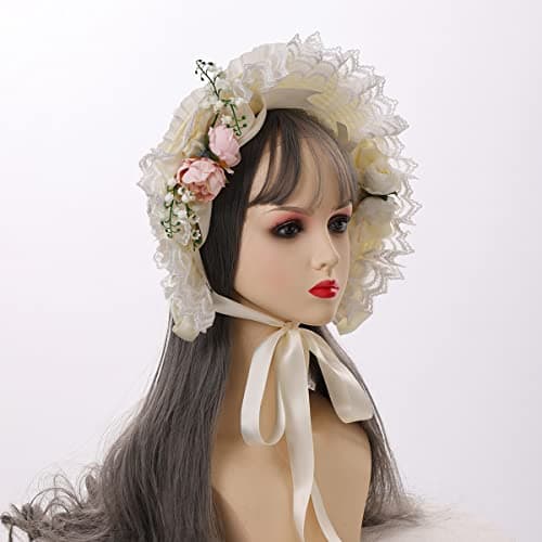 COSDREAMER Lace Flowers Victorian Bonnets for Girls & Women
