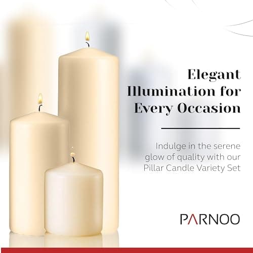 Parnoo Ivory Pillar Candles Set of 3 - Dripless Unscented Decorative Candles