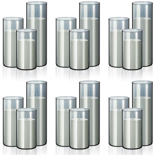 Shihanee 36 Piece Tall Cylinder Candle Sets with Glass Vases, Smoke Gray & White