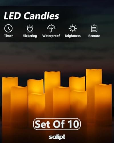 Salipt Flameless LED Flickering Candles Set of 10, White