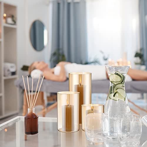 Nuenen Set of 6 Slim Pillar Candles and Cylinder Vases for Wedding Centerpiece Decoration